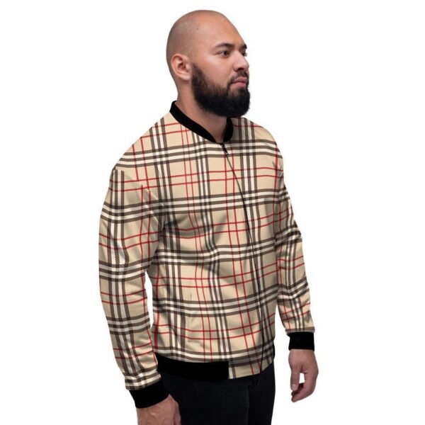 Beige Plaid Tartan Men’s Bomber Jacket