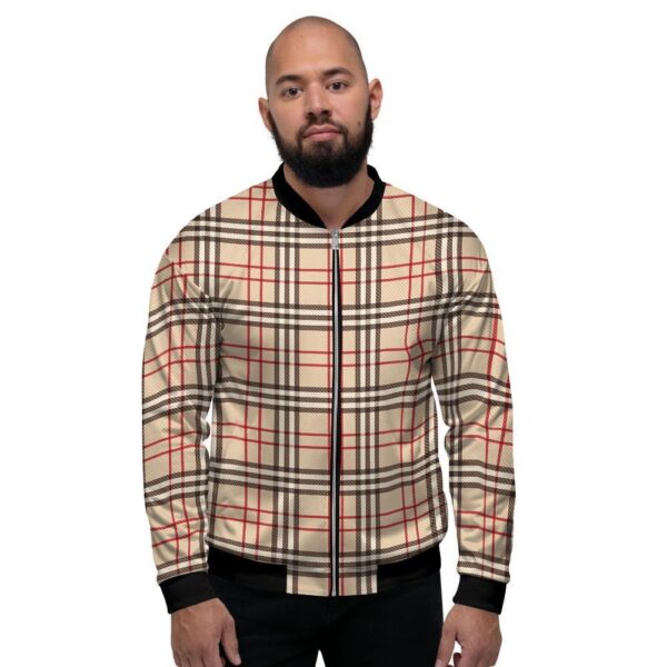 Beige Plaid Tartan Men’s Bomber Jacket