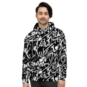 Black And White Graffiti Doodle Text Print Mens Hoodie 652a5085 9f1c 48e1 9190 693c491a2da1