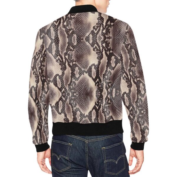 Brown Snakeskin Python Skin Pattern Print Men’s Bomber Jacket