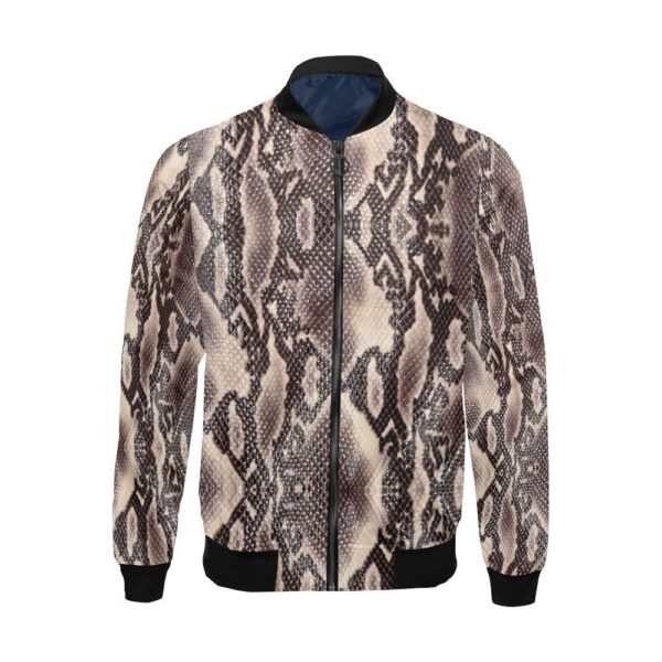 Brown Snakeskin Python Skin Pattern Print Men’s Bomber Jacket