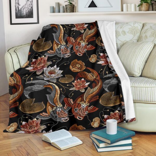 Koi Fish Crochet Lotus Pattern Print Blanket