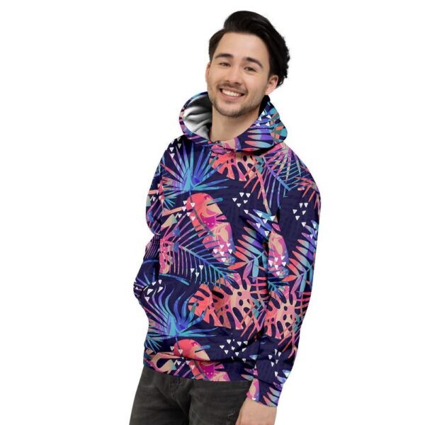 Neon Palm Leaf Hawaiian Print Men’s Hoodie