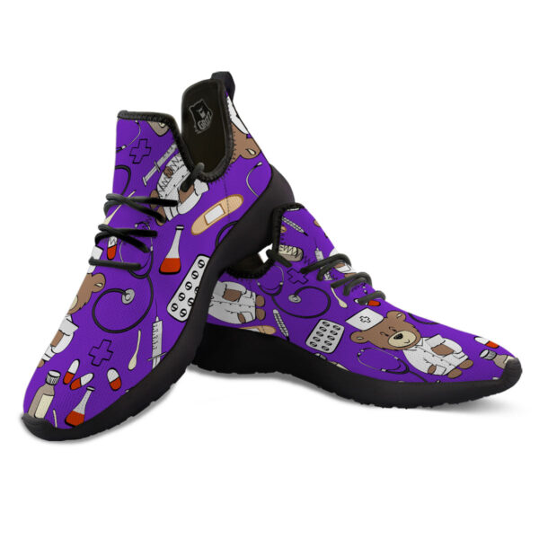 Purple Teddy Bear Nurse Black Athletic Shoes