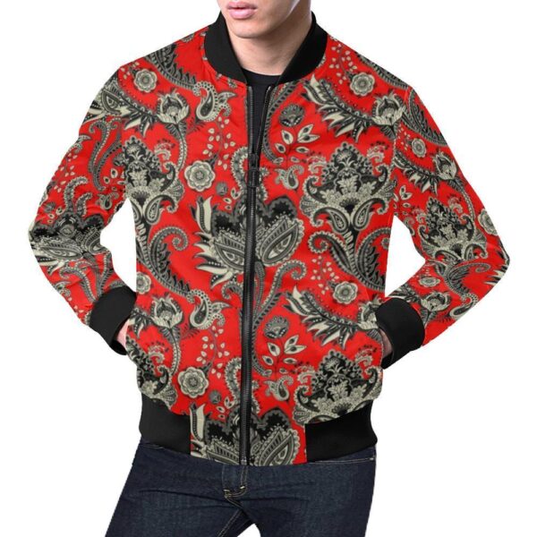 Red Paisley Pattern Print Men’s Bomber Jacket