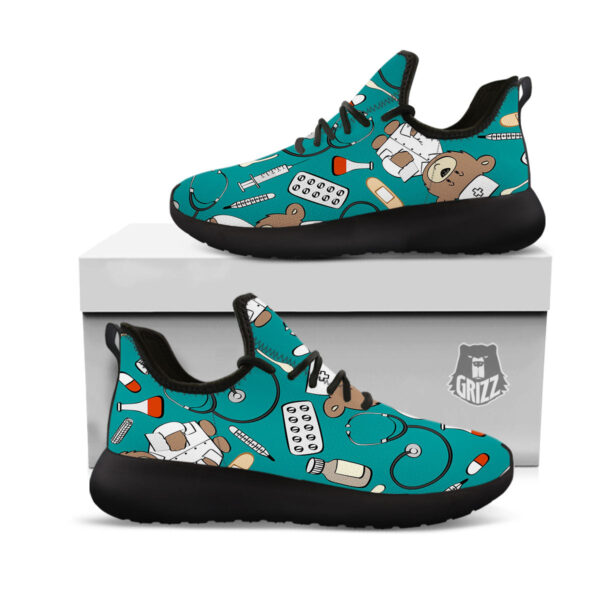 Teal Teddy Bear Nurse Black Athletic Shoes