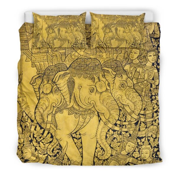 Thai Golden Elephant Print Duvet Cover Bedding Set